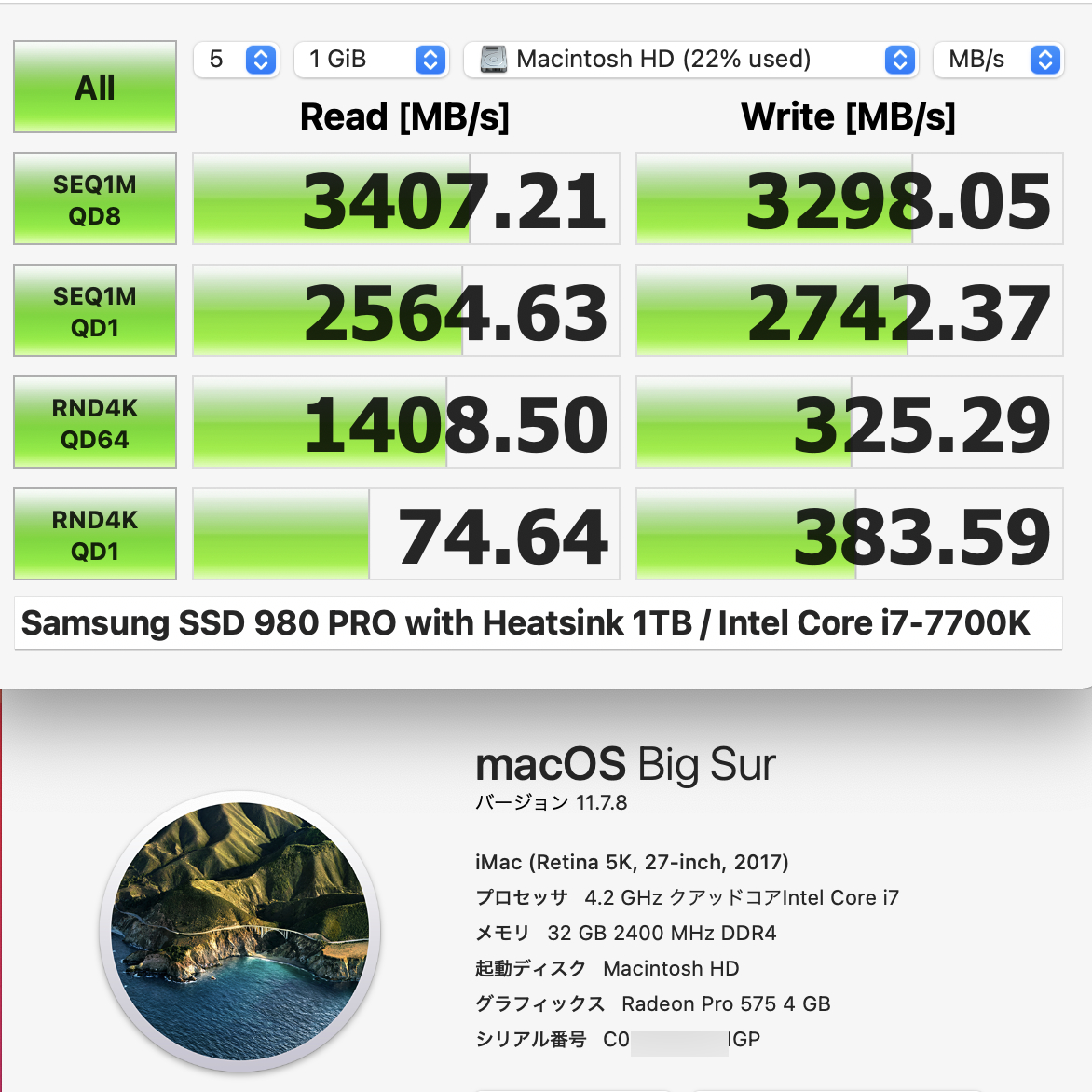 iMac (Retina 5K, 27-inch, 2017) Fusion Drive とNVMe の速度の違い